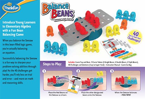 ThinkFun Balance Beans Math Game - Engaging Pre-Algebra Puzzle for Kids, 9.25" x 2.75" x 6.5", Multi Color, Model 44001140