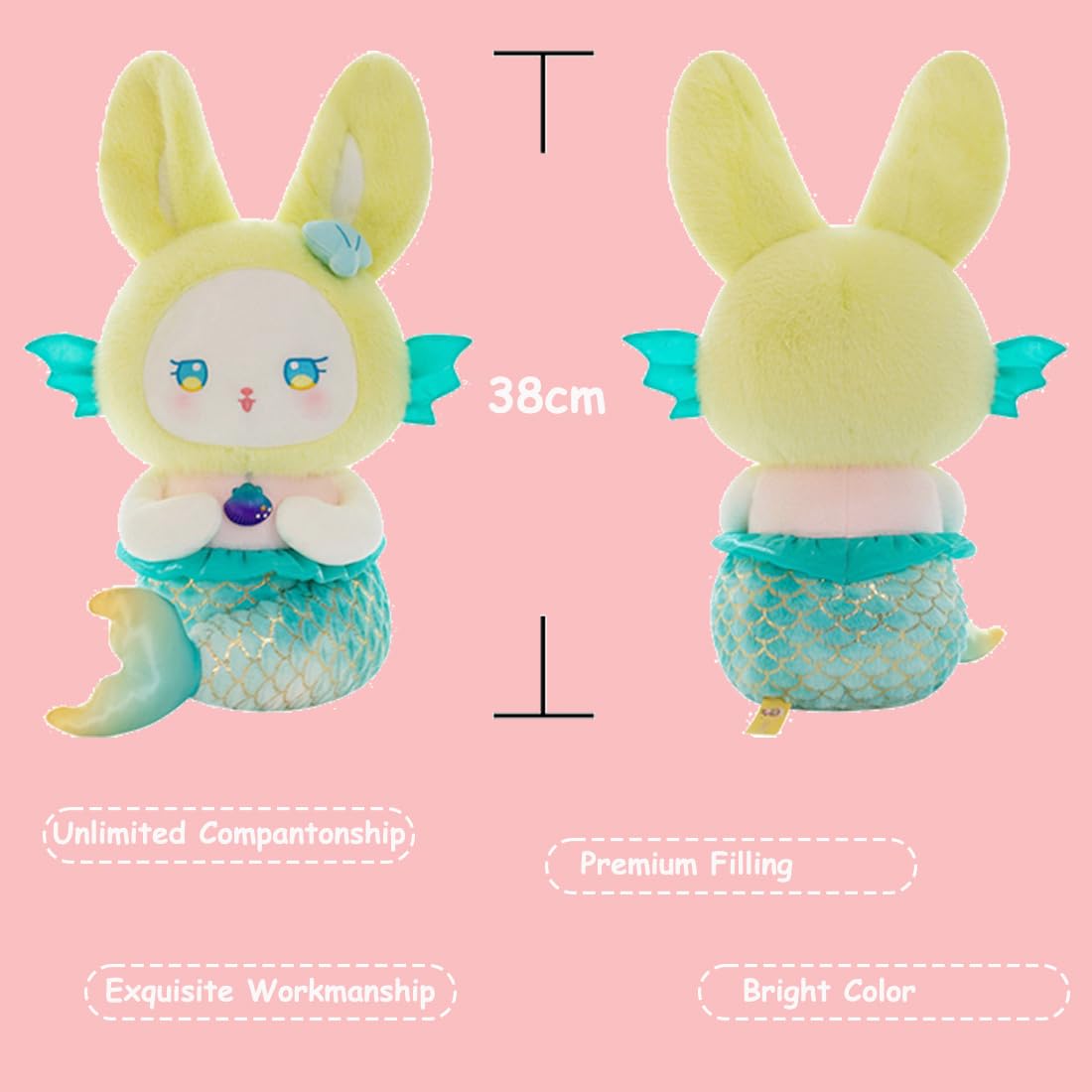 Elainren Cute Mermaid Shape Bunny Plush Toy Cuddle Blue Mermaid Fish Stuffed Marine Doll Gifts/14 ' '