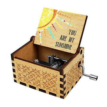 Patpat Kid You Are My Sunshine Wood Music Box For Wife/Daughter/Son - Laser Engraved Vintage Wooden Hand Crank Music Box Gifts F