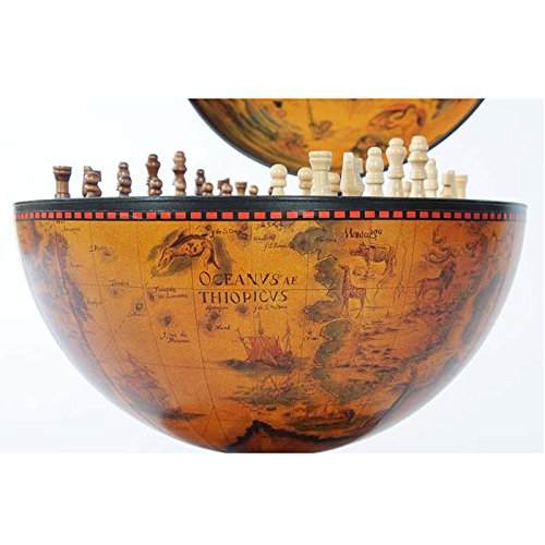 Old Modern Handicrafts 13-Inches Red Globe With Chess Holder - Handcrafted From Wood - An Exotic World Globe For Home & Office Or Any Space -15.0L X 13.0W X 19.0H Inches