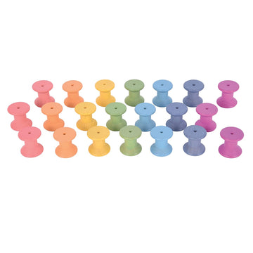 Tickit Rainbow Wooden Spools - Set Of 21 - Assorted Colors - Loose Parts Wooden Toy For Babies And Toddlers 10M+ - Inspire Curio