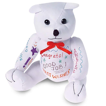 Artcreativity Plush Autograph Teddy Bear, 1 Piece, Graduation Autograph Stuffed Animal, 11 Inch Stuffed Toy With White Smooth Fa