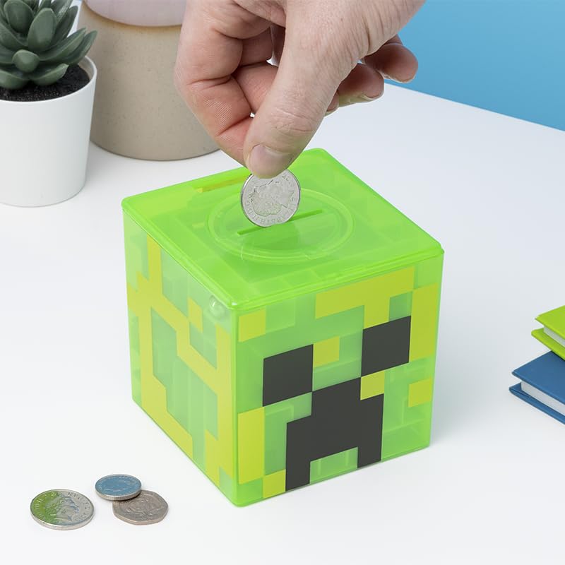 Paladone Minecraft Creeper Maze Safe, Complete The Maze To Unlock Money, Fun Minecraft Block Collectible Toy And Piggy Bank For