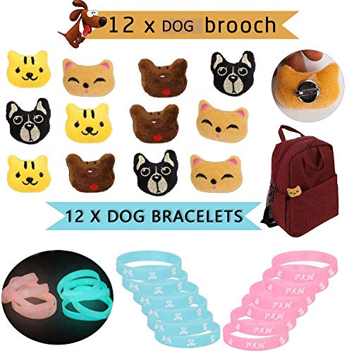 foci cozi 84 Pcs Dog Paw Party Favos Set Toy Pack- Dog Brooch Necklace Keychain Luminous Bracelet Tattoo Sticker Erasers Puppy G
