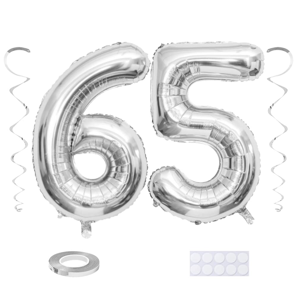 Maigendoo Jumbo 65 Number Balloon 40 Inch Large Digit Balloons Huge Helium Balloon Foil Mylar Balloon With Swirl Decorations For
