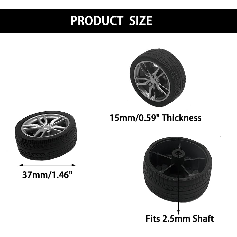10Pcs Toy Car Wheels 37Mm Rubber Tire Wheels With Metal Shaft For Rc Car Truck Diy Model Toy Wheel Replacement Accessories (2.5X