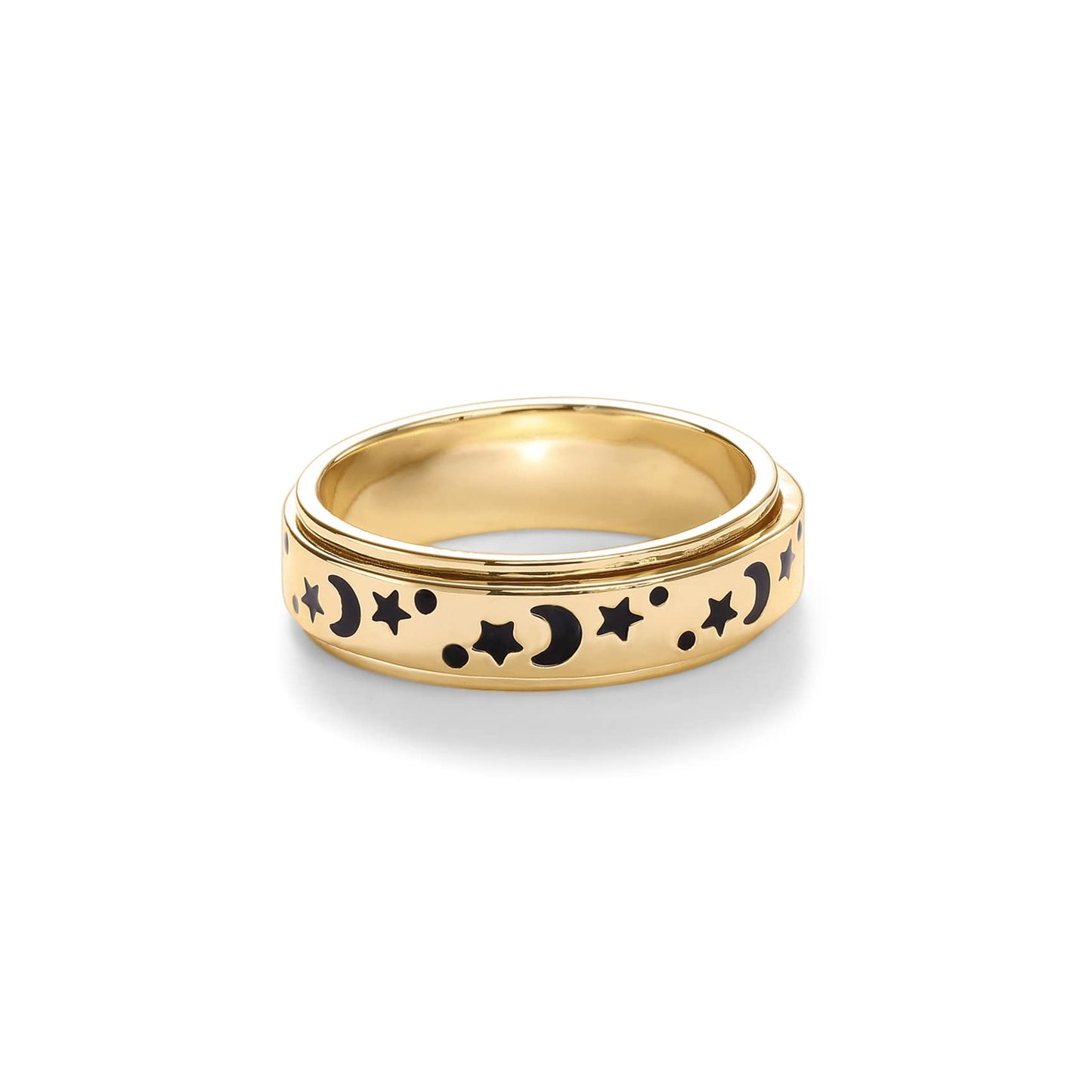 Pavoi Spinning Anxiety Ring (Moon And Star, Yellow Gold, 6)