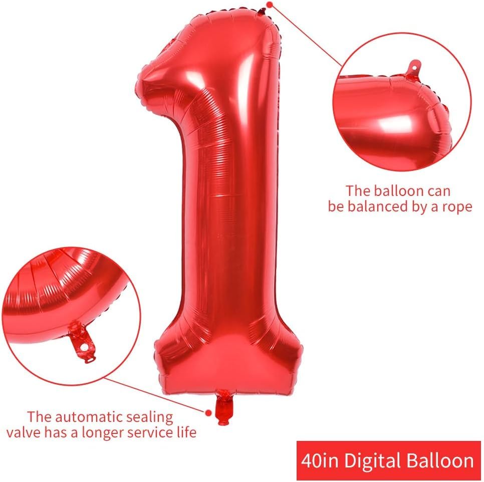 Toniful 40 Inch Red Large Numbers Balloons Number 18 Digital 18 Helium Balloons, Foil Mylar Big Number Balloons For Birthday Par