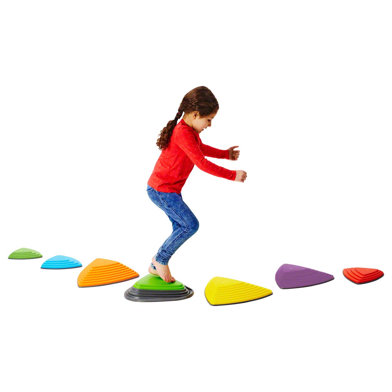 GONGE River Stones - Original Active Play Stepping Stones for Balance and Coordination, Non-Slip bottom for Indoor and Outdoor, 4 River stones and 1 bouncing Stone - 5pc Set - Vibrant -Like New