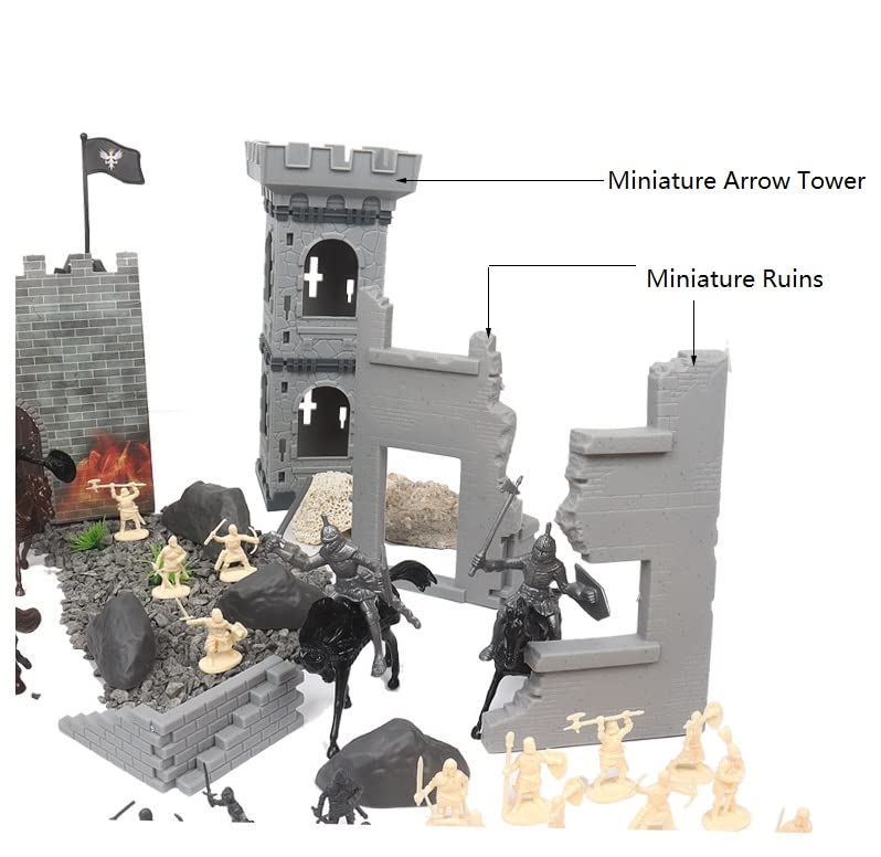 Enajucy 254Pcs/Set Medieval Castle Knights Toy Soldier - Army Figures Miniature Playset With Castle, Four-Color Soldier, Cavalry