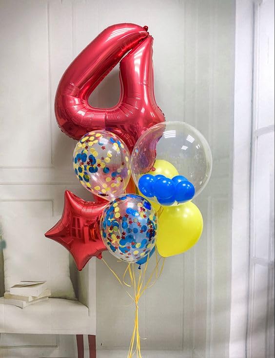 Red Number 4 Balloon 40 Inch, 4 Balloon Number, 4Th Birthday Decorations, Red Party Supplies For Boys Girls
