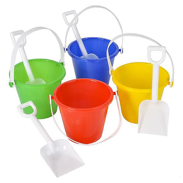 The Dreidel Company Beach Day Playsets (Pack of 4) 4.25'' Sand Bucket Play Set Box Includes, 1 Pail, 1 Shovel Toy for Boys and G