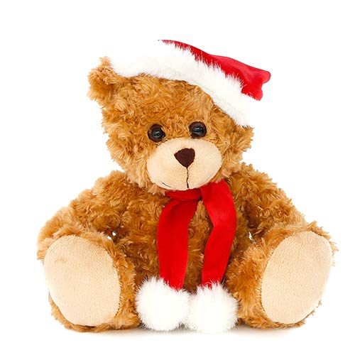 Plushland Adorable Soft and Hairy Santa Teddy Bear  Stuffed Animal Holiday Toys Christmas Accessories - A Perfect Toy Gift for Kids (6 Inches  Xmas Mocha Bear)