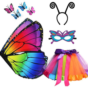 Kids Butterfly Wings Costume For Girls Toddler Dress Up Clothes Tutu Antenna Mask Butterfly Clips Halloween Party Role Play Toys