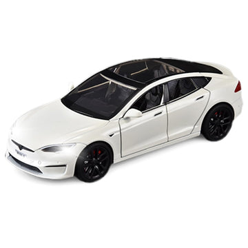 1/24 Model S Diecast Toy Car, Pull-Back Function, Sound and Lights, Perfect for Kids & Adults, Birthday Gift (White)