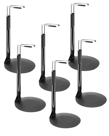 Upvolcora Black Adjustable Dolls Stands 6 Pack Display Holder, 8'' To 12'' Dolls Or Action Figures Shelf, Waist Is 2 To 2.5 Inch
