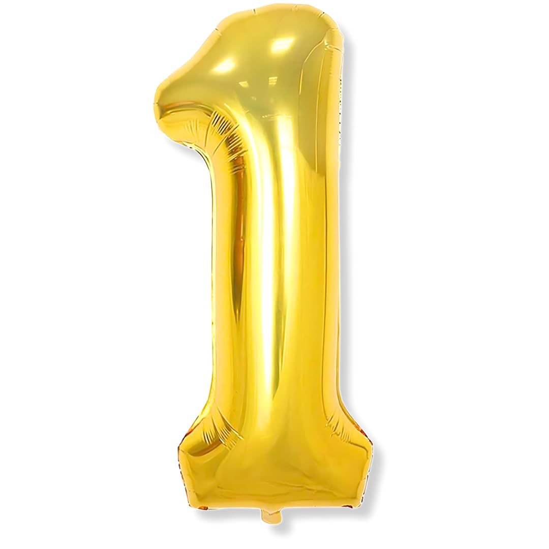 Flyloons 1 number Golden Foil Balloon 16 inch Size Birthday Decoration Items Pack of 1 | 1st Year Balloons | One