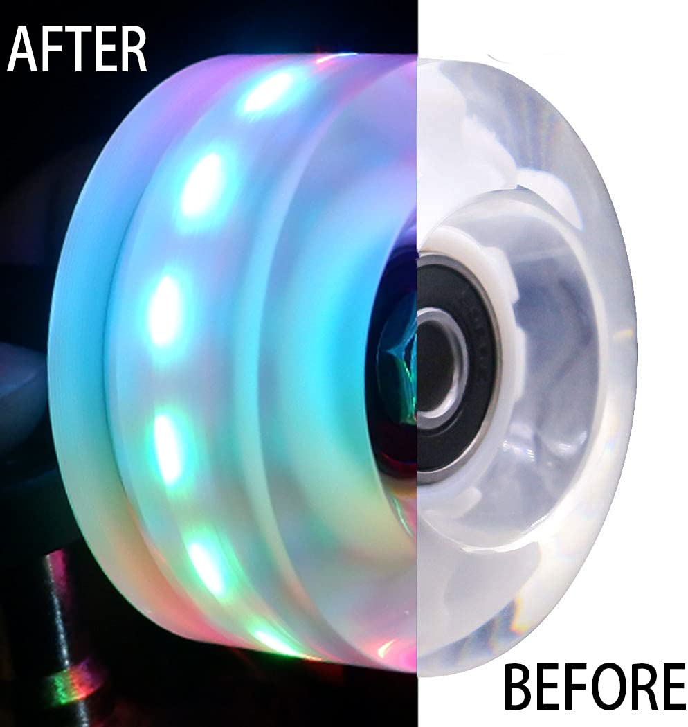 Nezylaf 4 Pack Light Up Roller Skate Wheels 32x58mm 78A Polyurethane 3LED-Colorful with Bearings for Indoor/Outdoor Use