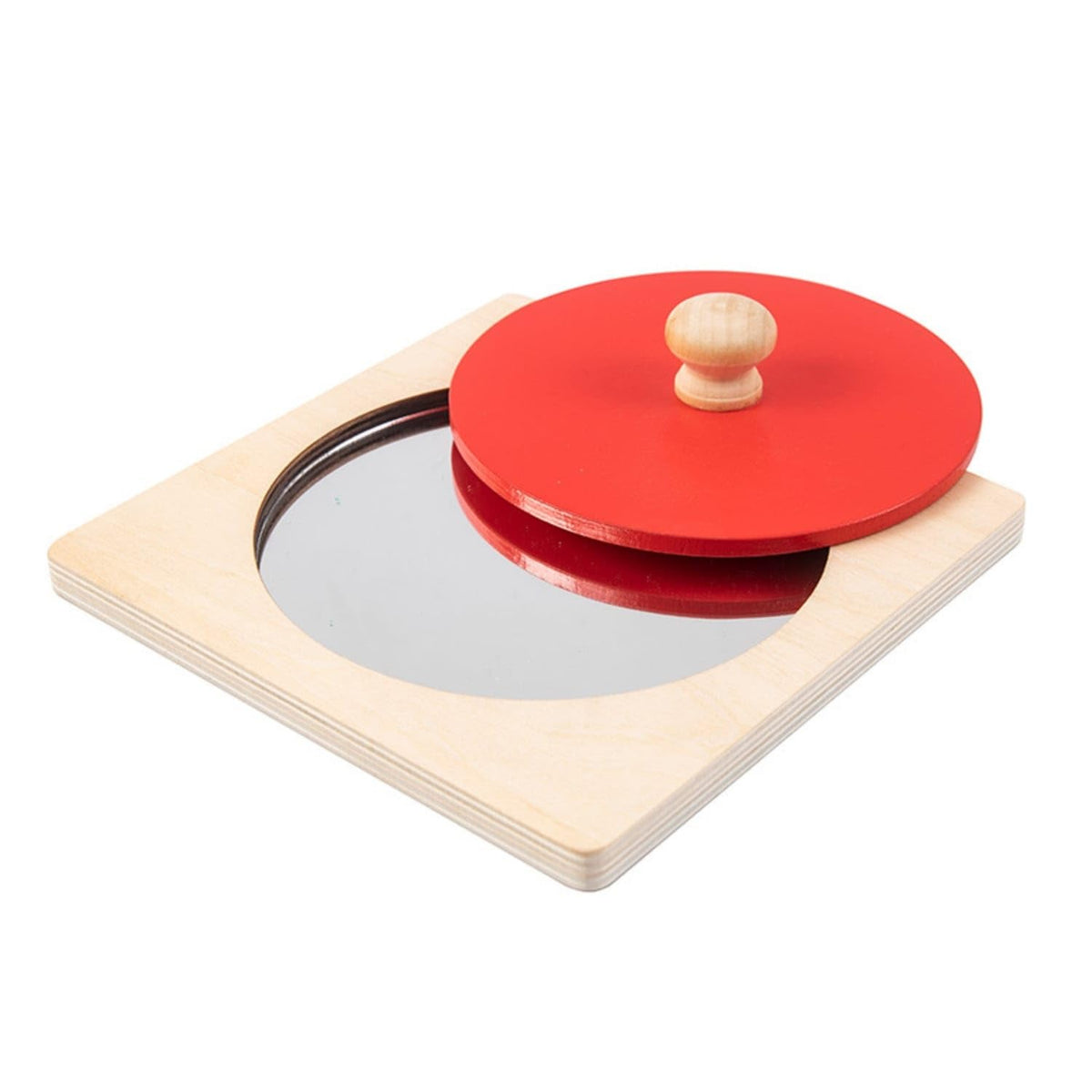Educational Wooden Puzzle With Mirror Handheld Circle Puzzle With Mirror Sensorial Grasping Toy With Knob Sensory For Toddlers, 
