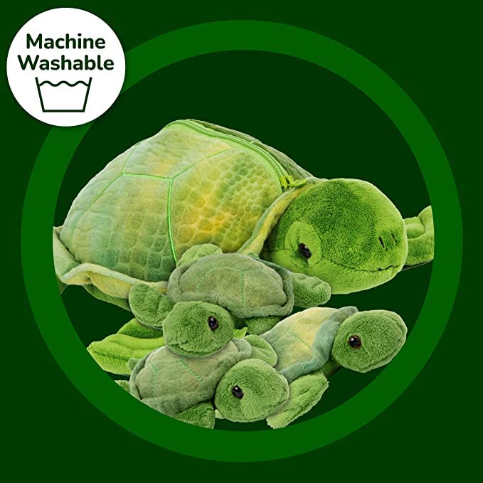 Prextex Plush Toys Turtle Stuffed Animal W/ 3 Baby Stuffed Turtle - Big Turtle With Zipper - 3 Little Baby Turtle Plush - Turtle