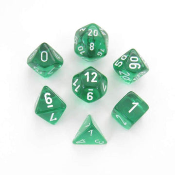 Chessex Manufacturing Chx23075 Green Translucent Dice With White Numbers - Set Of 7