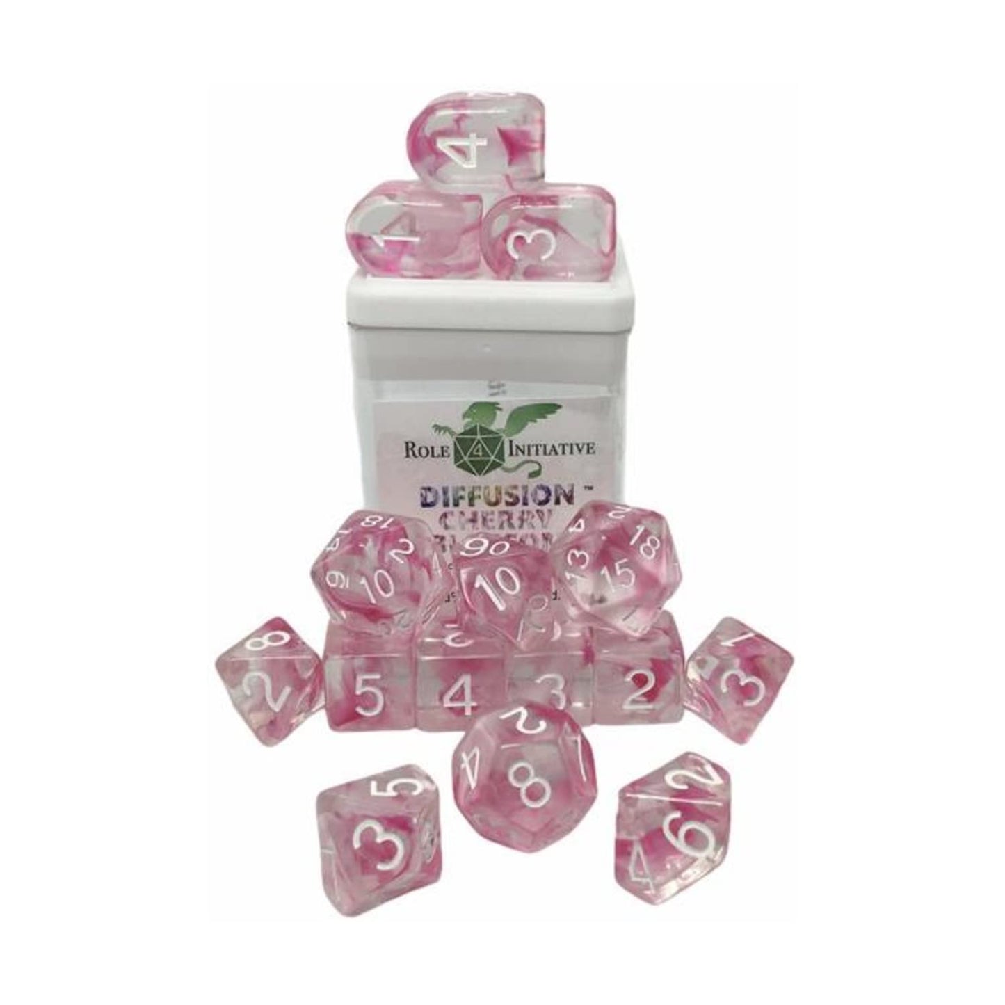 Role 4 Initiative R4I Dice W/ Arch'D4: Diffusion - Cherry Blossom W/ White (15)