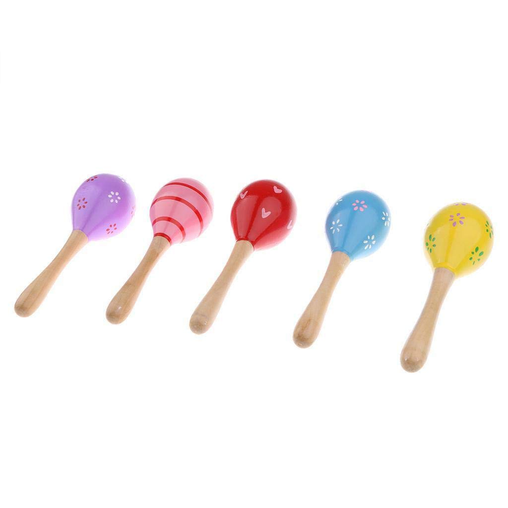 3Nh 1Pc Wooden Maraca Coloful Hand Percussion For Kids Toddler 20Cm/7.87Inch