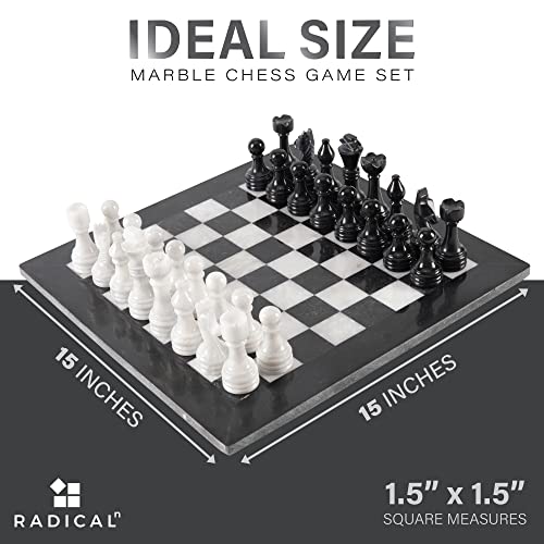 Radicaln Marble Chess Set Storage Box 15 Inches Black And White Handmade Chess Sets For Adults - Chess Board & 32 Chess Pieces - Board Chess Game