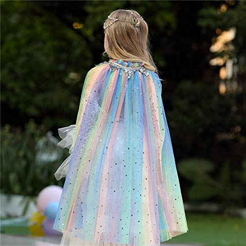 Lovely Mermaid Girls Cape Cloak Princess Shining Halloween Christmas Dress Up Birthday (Rainbow)