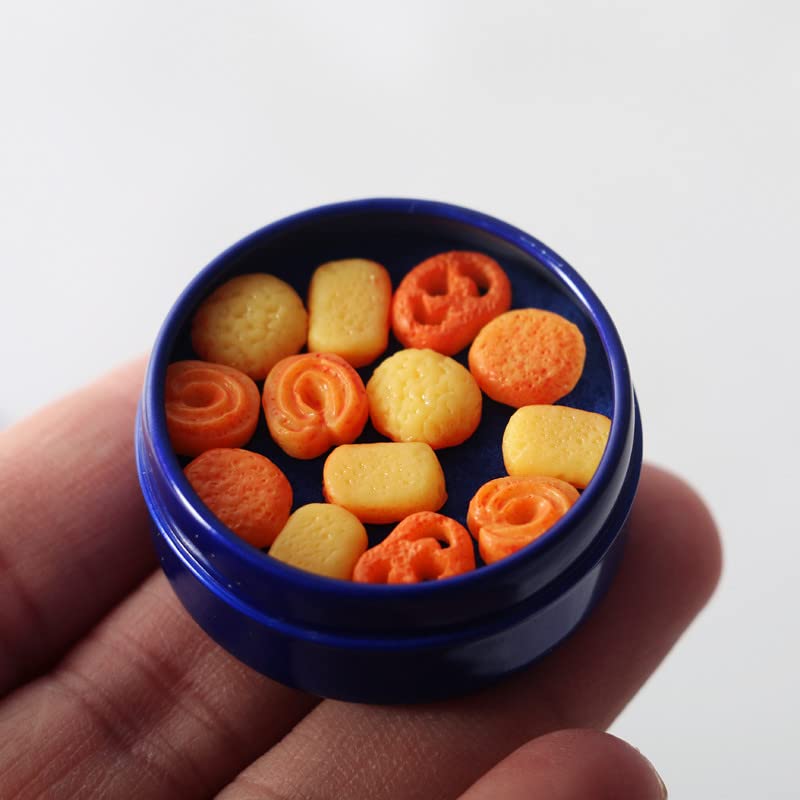 Sxfse Dollhouse Decoration Accessories, 1:12 Dollhouse Ornament Miniatures Cookies Blue Tin Box Set