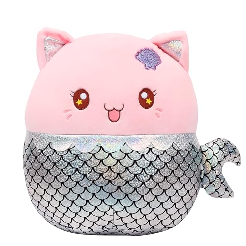 Mushymallow 12 Mermaid Cat Plush Pillow Soft Mermaid Stuffed Animal Cute Cat Plush Toy Birthday Christmas Festival Gift For Kids