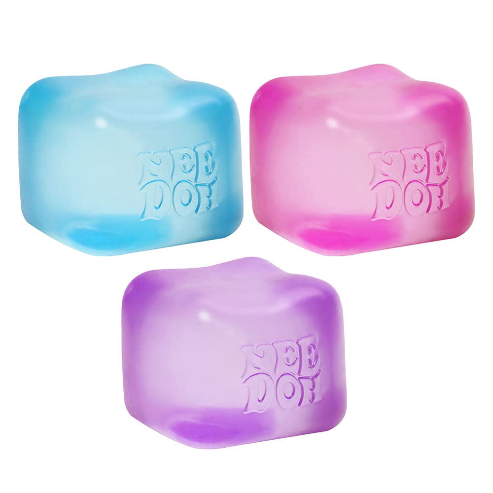Schylling NeeDoh Nice Cube - Sensory Fidget Toy for Your Best Mellow and Chill - Square Shape with Groovy Goo Filling in Assorted Colors Blue Pink Purple - Age 3 to mature-themed - Pack of 1 Random Color
