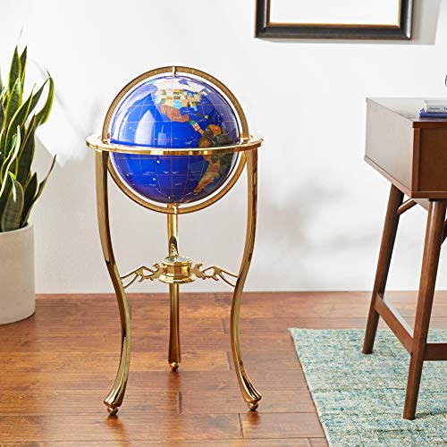 Unique Art 36-Inch By 13-Inch Floor Standing Blue Lapis Gemstone World Globe Gold Tripod