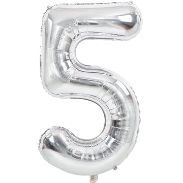 Toniful 40 Inch Silver Large Numbers Balloons 0-9, Number 5 Digital 5 Helium Balloons, Foil Mylar Big Number Balloons For Birthd