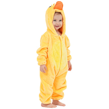 Lonulain Unisex Baby Animal Costume Pajamas, Infant Flannel Hooded Halloween Romper Cosplay Costume/Homewear/Sleepwear (Duck,12-