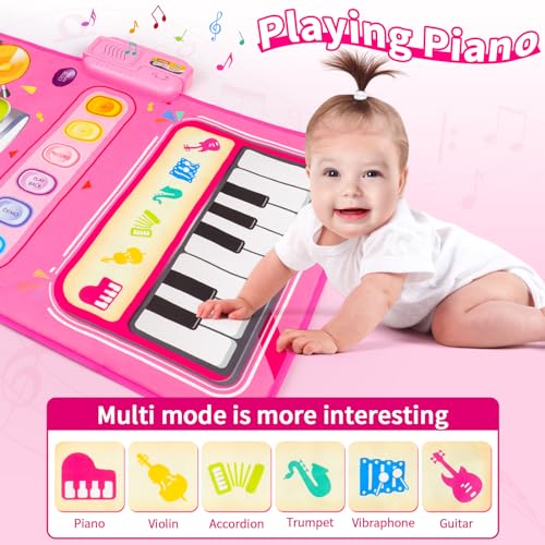 Amy & Benton Baby Piano Mat Pink Piano & Drum Mat 2 in 1, Toddler Musical Piano Mat Toy Birthday Gift for Girls Boys