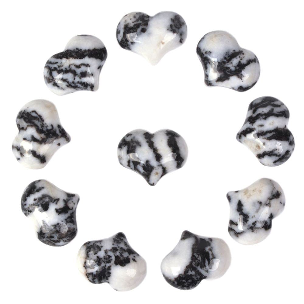Natural Zebra Jasper Gemstone Healing Crystal 1 Inch Mini Puffy Heart Pocket Stone Iron Gift Box (Pack Of 10)