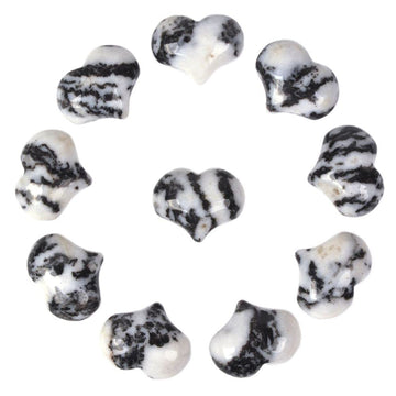 Natural Zebra Jasper Gemstone Healing Crystal 1 Inch Mini Puffy Heart Pocket Stone Iron Gift Box (Pack Of 10)