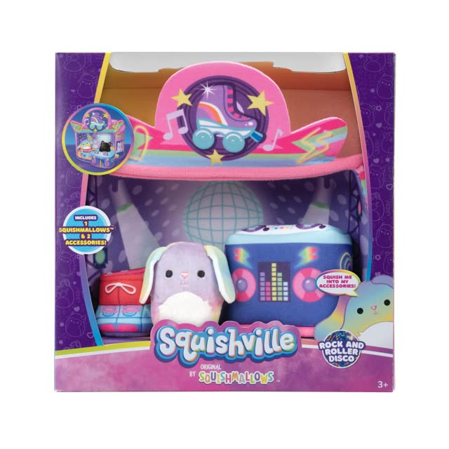 Squishville Rock and Roller Disco Playset - 2-Inch Danya The Bunny Plush, DJ Booth, Skating Rink - Style 3, Polyester