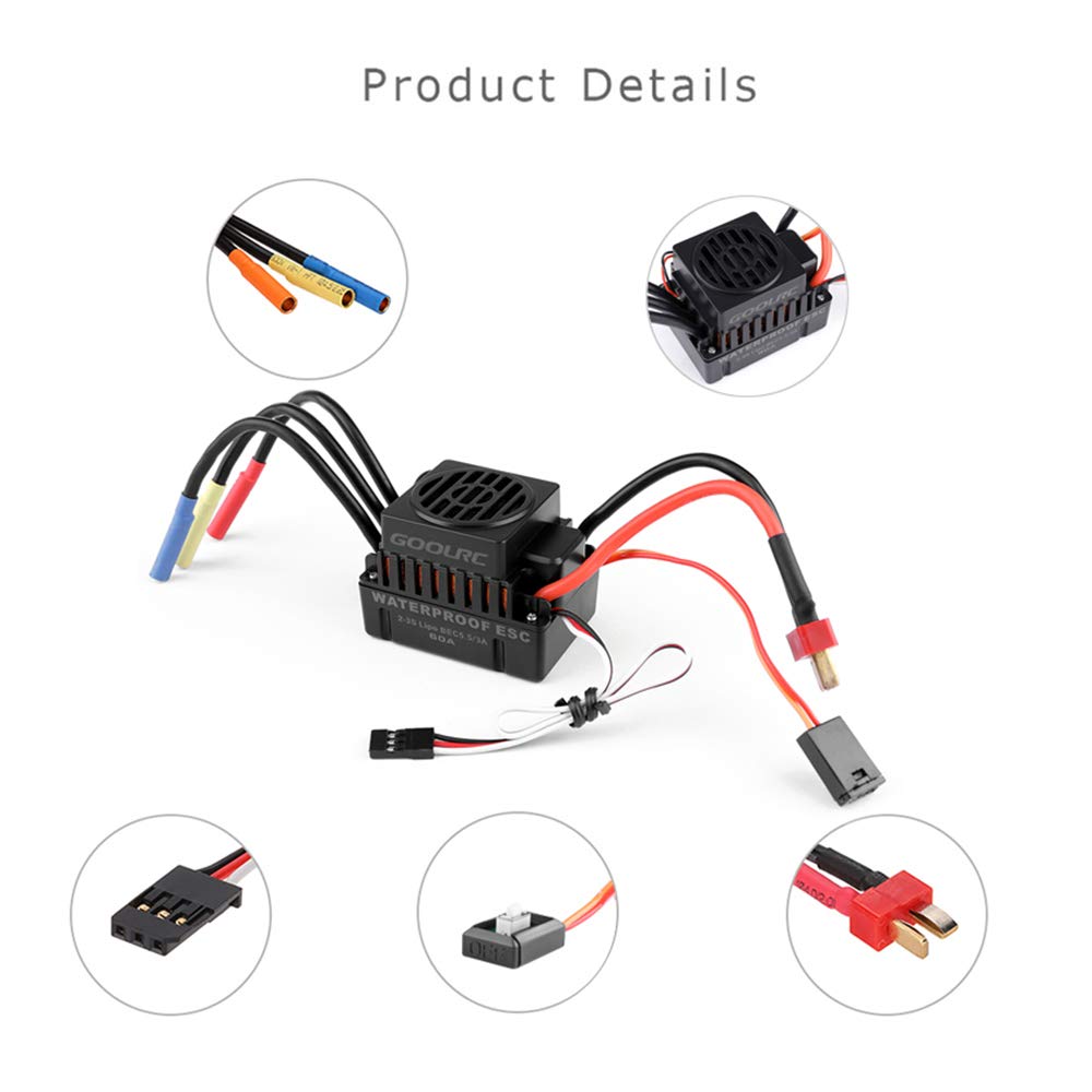 GoolRC 3650 3500KV Brushless Motor & 60A ESC Combo for 1/10 RC Car Truck, Waterproof, Model 43227-2288, Copper Material
