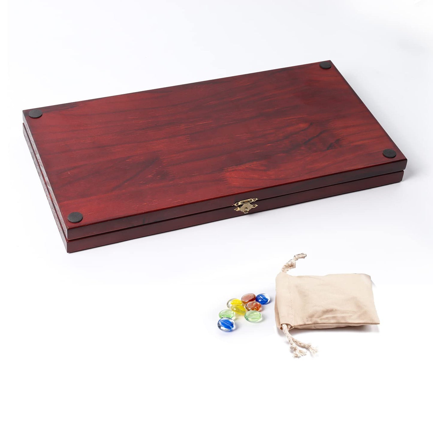 GSE Games & Sports Expert 4-Player Mancala Board Game, Folding Wooden Set with Multi-Color Glass Stones, Mahogany Finish