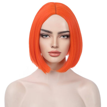 Pattnium Orange Bob Wig Short Straight Orange Bob Wig For Women Bright Orange Wig Middle Part Heat Resistant Cosplay Custume Par
