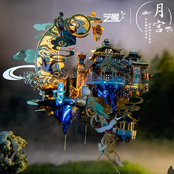 Mu Moon Palace 3D Metal Puzzles For Adult To Build With Lighting Holder, Diy Metal Earth Pieces Model Kits, Birthday Mother Day Mom Gift Desk Decor