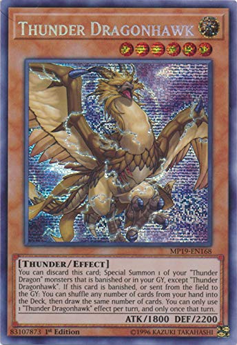 Yu-Gi-Oh! - Thunder Dragonhawk - Mp19-En168 - Prismatic Secret Rare - 1St Edition - 2019 Gold Sarcophagus Tin Mega Pack