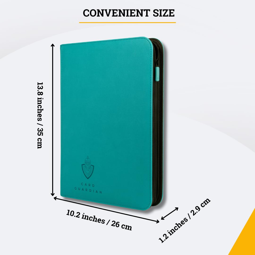 Card Guardian 9 Pocket Premium Trading Card Binder - Teal, Zippered, 30.5cm x 24.5cm, Compatible with Yugioh & MTG Cards