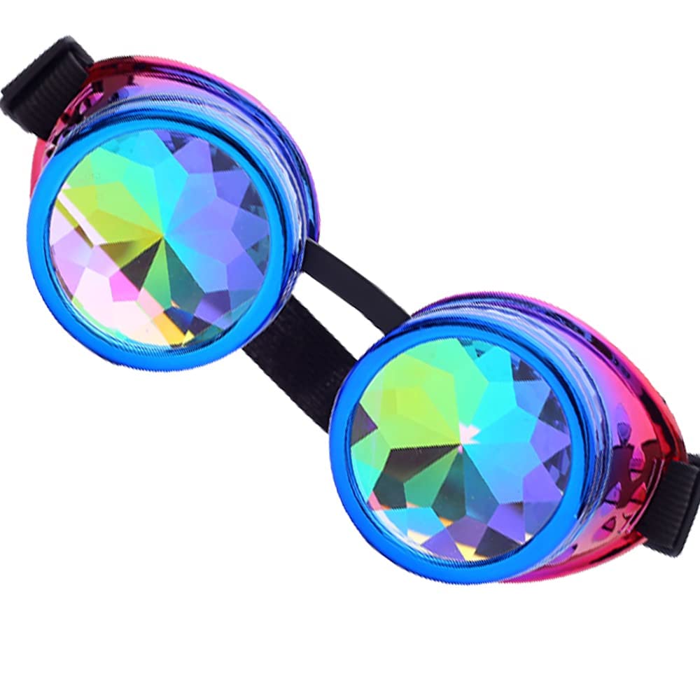 Steampunk Glasses For Raves Trippy Psychedelic Kaleidoscope Goggles With Rainbow Crystal Glass Lens