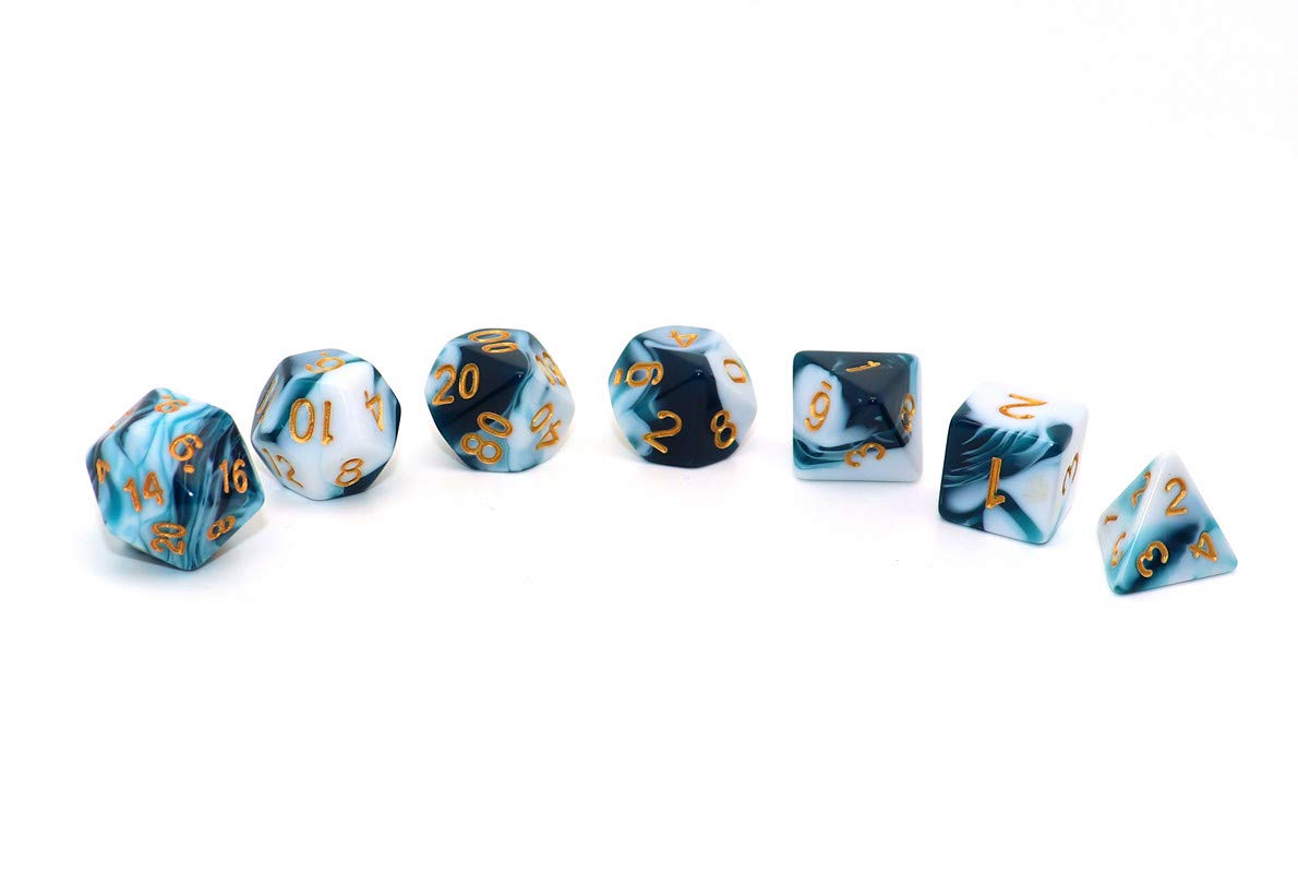 Creebuy D&D Dice Set Teal White Dice For Dungeon And Dragons Dnd 7-Die Rpg Dice D20 D12 D% D10 D8 D6 D4