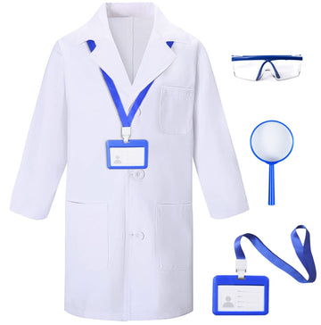 Togrop 4Pcs Doctor Scientist Lab Costume For Kids Role Play Thick White Coat Birthday Party Gift 10-12 Years