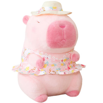 ELAINREN Stuffed Pink Capybara Toy Wearing Swimsuit,Kawaii Elegant Guinea Pig Plush Doll Gifts/13.7''