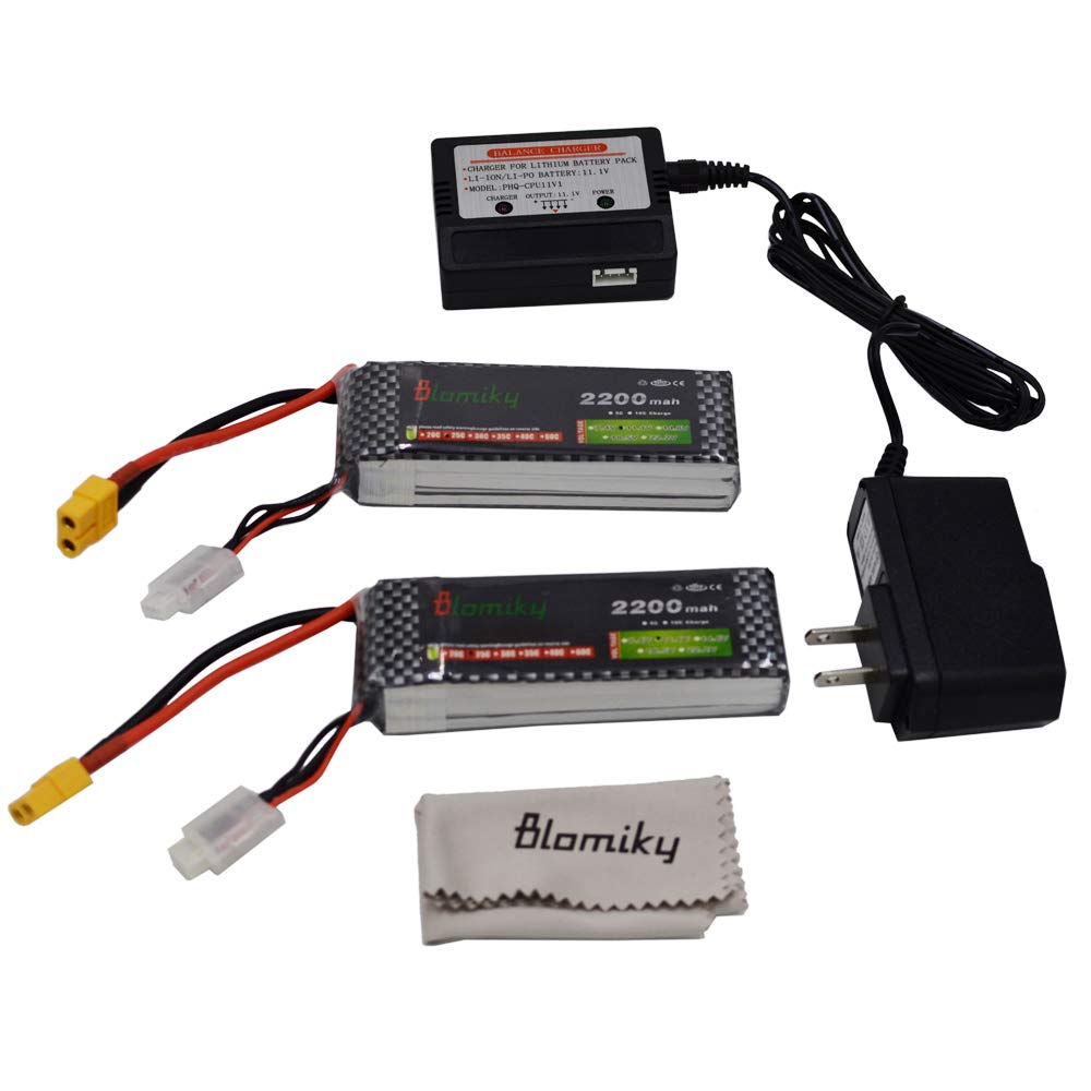 Blomiky 2 Pack XT60 Plug 11.1V 3S 2200mAh Lipo Battery and 1 Charger for RC Evader BX Car RC Truck RC Truggy RC Airplane UAV Dro